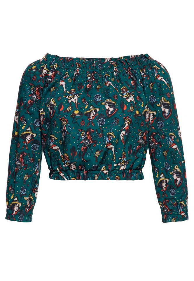 QueenKerosin Kurzarmbluse Cowgirl mit Allover-Print von QueenKerosin