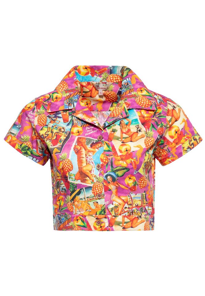 QueenKerosin Kurzarmbluse Miami & Long Beach mit Pin-Up Print von QueenKerosin