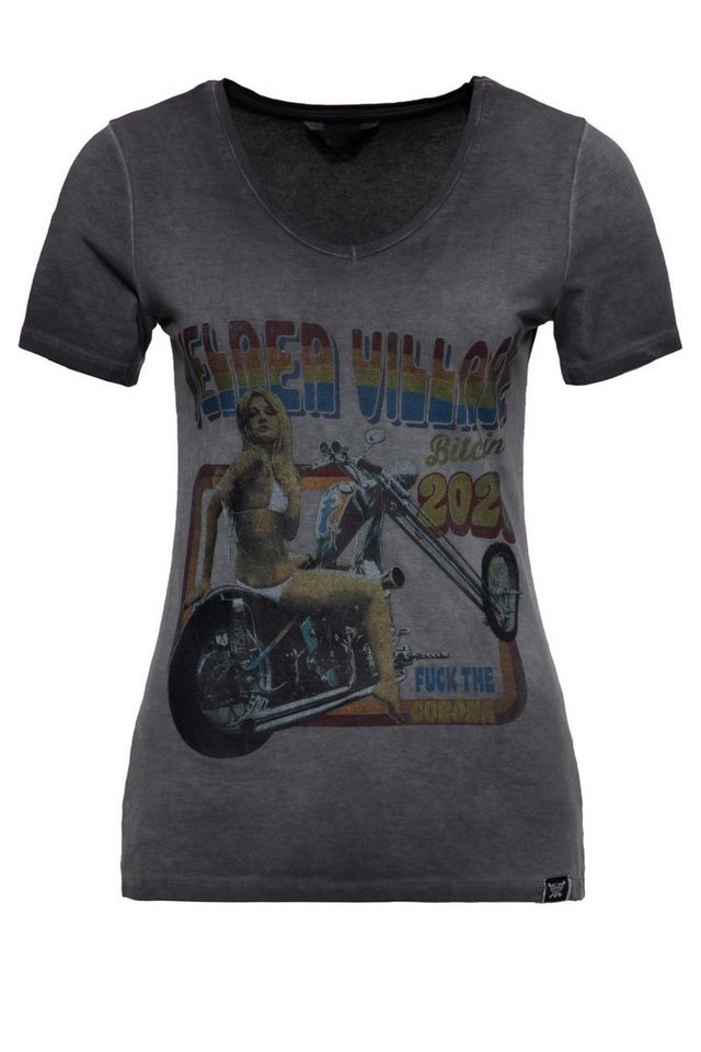 QueenKerosin Kurzarmshirt Velden Village 2020 mit Retro-Print und Oilwash-Effekt von QueenKerosin