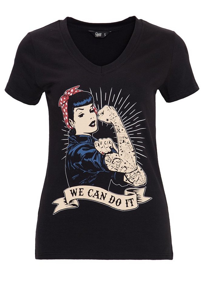 QueenKerosin Kurzarmshirt We can do it mit großem Vintage Druck vorne von QueenKerosin