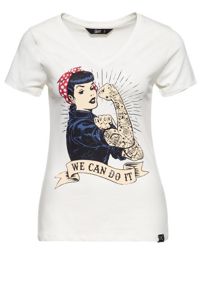 QueenKerosin Kurzarmshirt We can do it mit großem Vintage Druck vorne von QueenKerosin