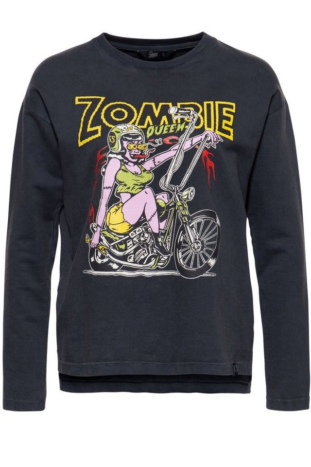 QueenKerosin Longsleeve Zombie Queen mit Enzymwash-Effekt und Frontprint von QueenKerosin