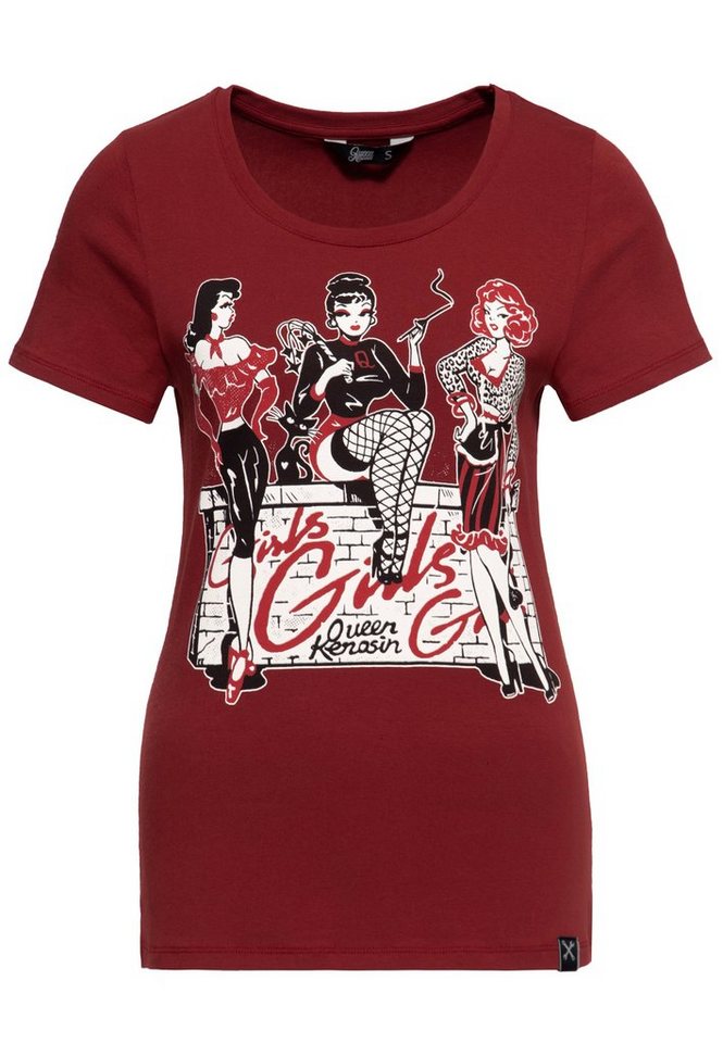 QueenKerosin Print-Shirt Girls Girls Girls (1-tlg) mit plakativem vintage Front Print im Pin-up Design von QueenKerosin