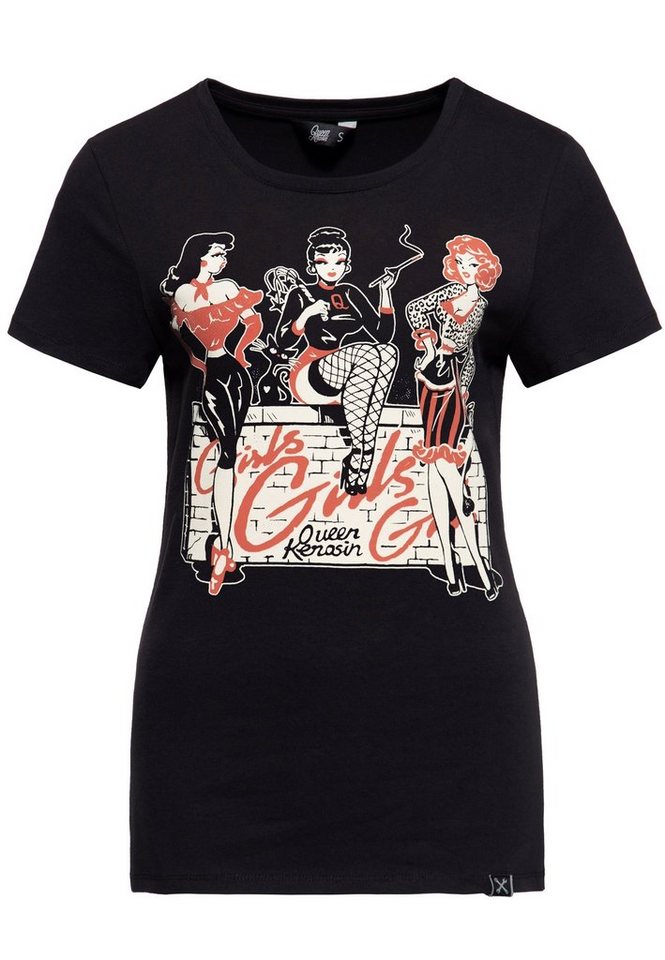 QueenKerosin Print-Shirt Girls Girls Girls (1-tlg) mit plakativem vintage Front Print im Pin-up Design von QueenKerosin