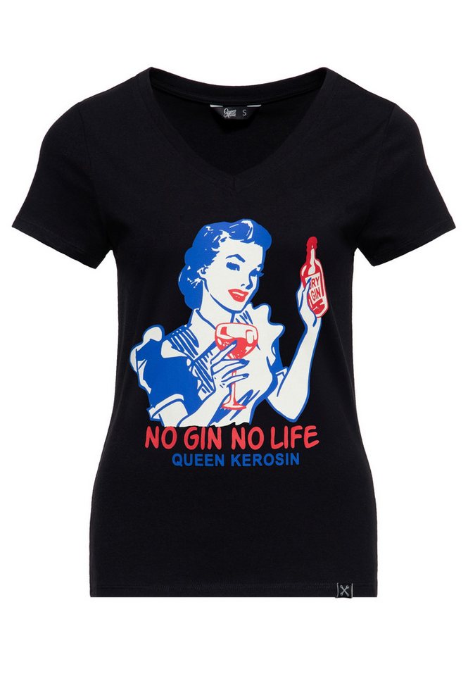 QueenKerosin Print-Shirt No Gin No Life (1-tlg) mit 50s Comic Art von QueenKerosin