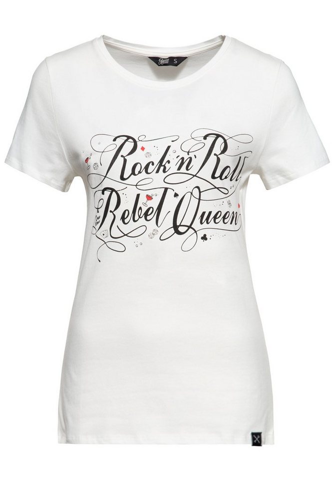 QueenKerosin Print-Shirt Rock'n'Roll Rebel Queen (1-tlg) mit Statement Vintage Front Print von QueenKerosin