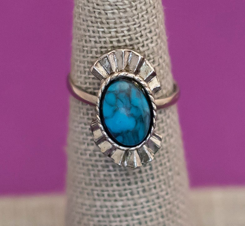 Vintage Boho Türkis Stein Silber Ton Verstellbar Ring Größe 6 - Q7 von QueenLuxurious