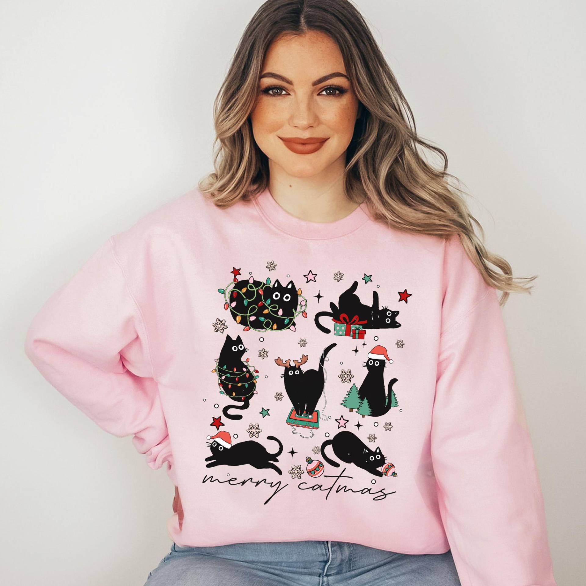 Katzen Weihnachtspullover Lustig Ugly Christmas Sweater Freund, Hässlicher Pulli Weihnachten Geschenk Frau Damen Kleidung Mann Xmas Nikolaus von QueenOfMyOwnEmpire