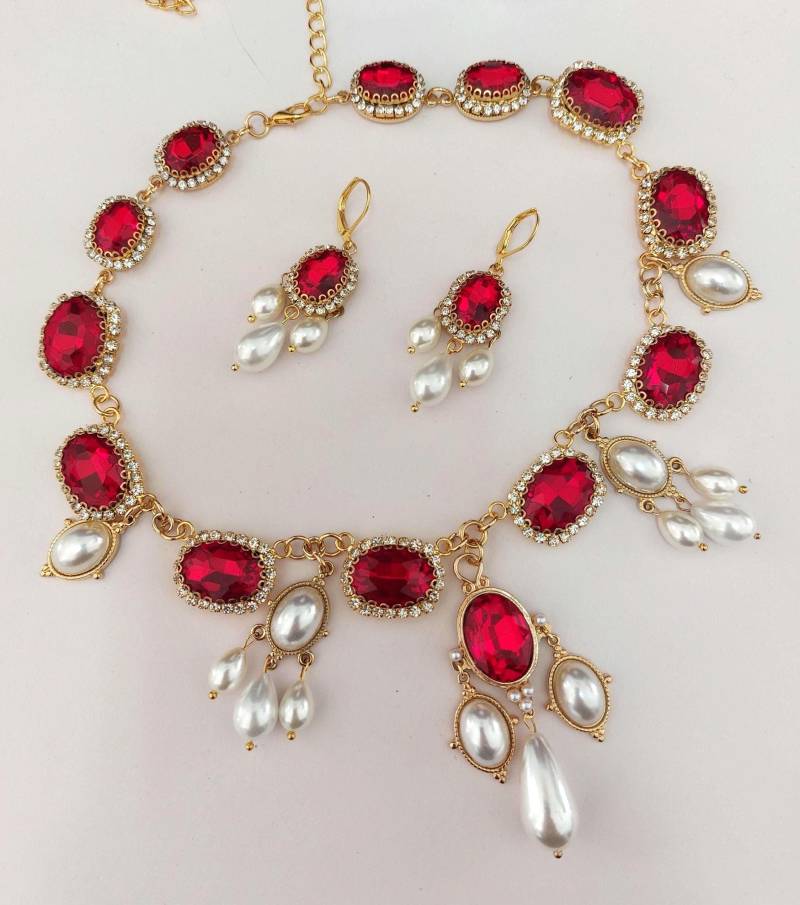 Empire Schmuck Set - Rubin Perlen 18Tes Jahrhundert Halskette & Ohrringe Barock Regency Bridgerton von QueenandCavendishEU
