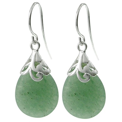 Queenberry Ohrring grüner, natürlicher Aventurin in Tropfenform aus Sterling-Silber von Queenberry