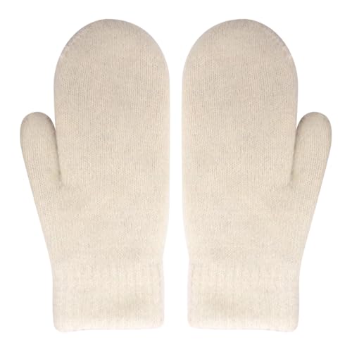 Queenbox Plüschige Kaschmir-Fäustlinge, einfarbige Woll-Fäustlinge, warme Winter-Fäustlinge, gestrickte Vollfinger-Handschuhe, Fäustlinge für Damen von Queenbox