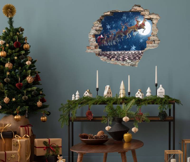 queence 3D-Wandtattoo "Rehntiere am Himmel" selbstklebender Wandsticker Weihnachten von Queence