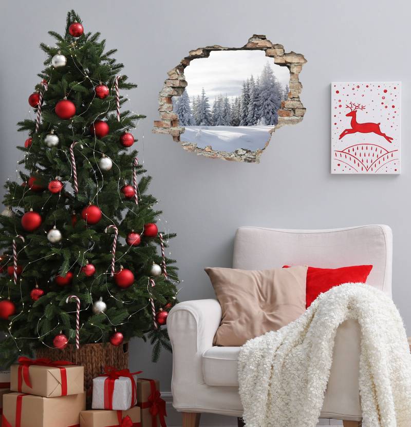 queence 3D-Wandtattoo "Tannenlandschaft im Schnee" selbstklebender Wandsticker Weihnachten von Queence