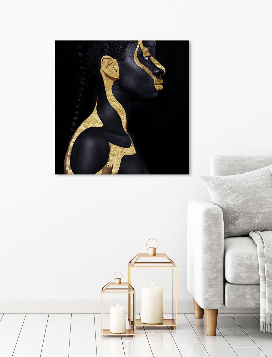 queence Acrylglasbild "Chnum" Bilder von Frauen  Fashion  Frau  Gemälde  Magazincover  Mode  Modern 1 Stk. tlg. von Hand eingearbeitete Blattgold Applikationen von Queence