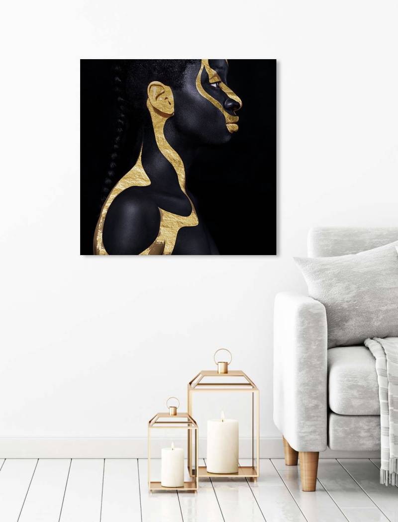 queence Acrylglasbild "Chnum" Bilder von Frauen  Fashion  Frau  Gemälde  Magazincover  Mode  Modern 1 Stk. tlg. von Hand eingearbeitete Blattgold Applikationen von Queence