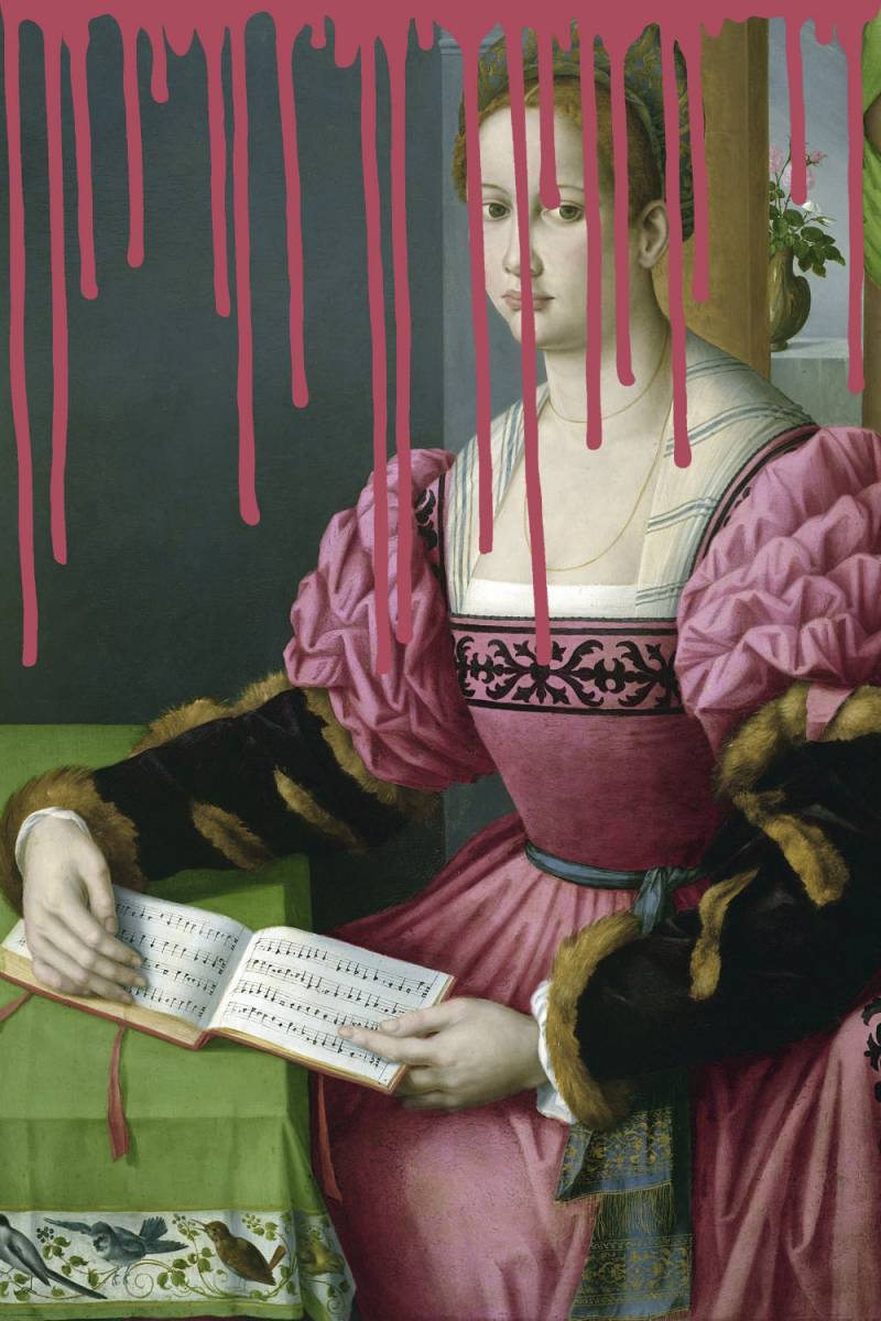 queence Acrylglasbild "Frau mit Buch mit Farbklecks" Bilder von Frauen  Formen  Frau  Gemälde  Historische Persönlichkeiten  Kunst Fine Art-Print in Galeriequalität von Queence