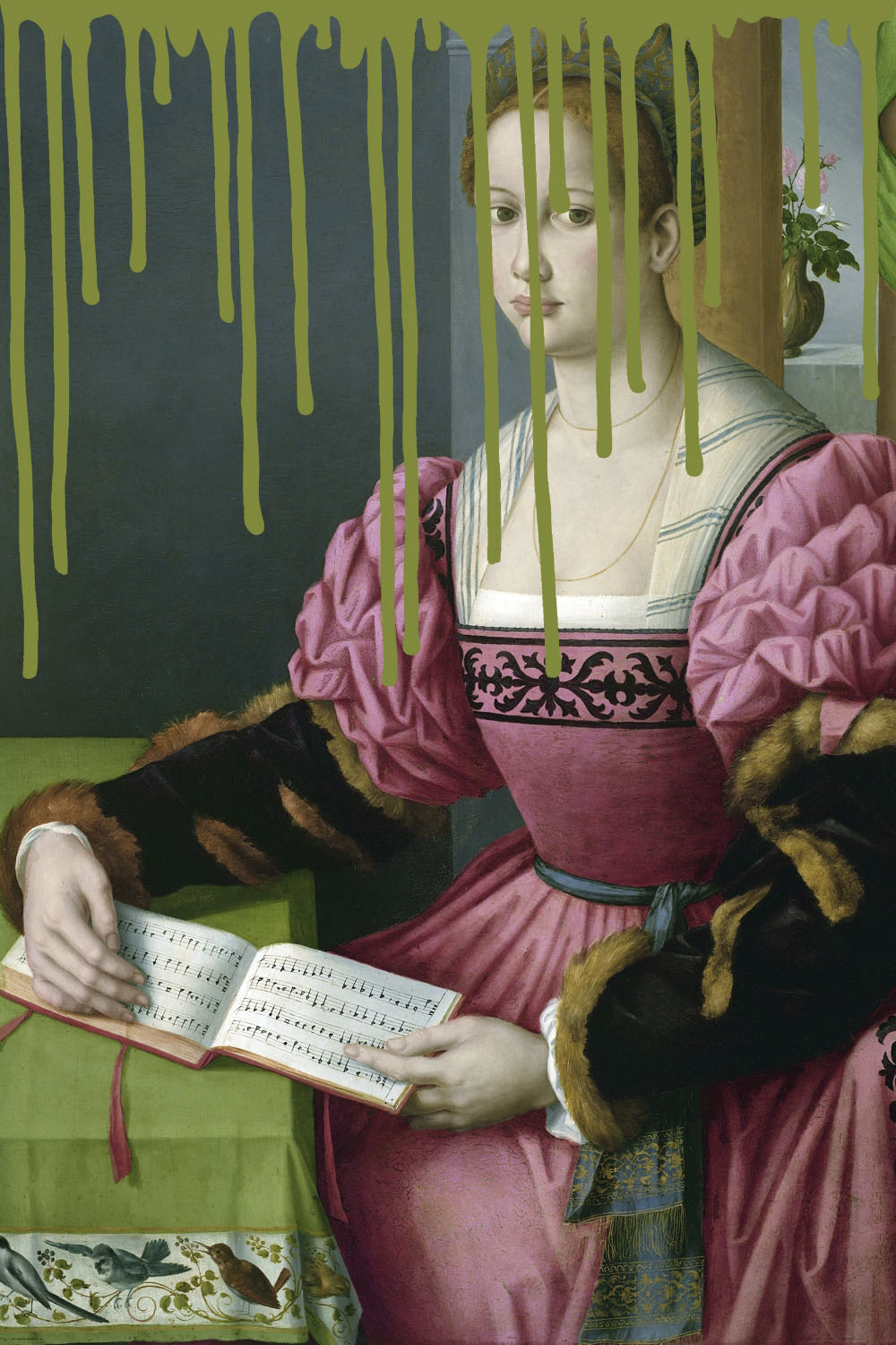 queence Acrylglasbild "Frau mit Buch und Farbklecks" Bilder von Frauen  Formen  Frau  Gemälde  Historische Persönlichkeiten  Kunst Fine Art-Print in Galeriequalität von Queence