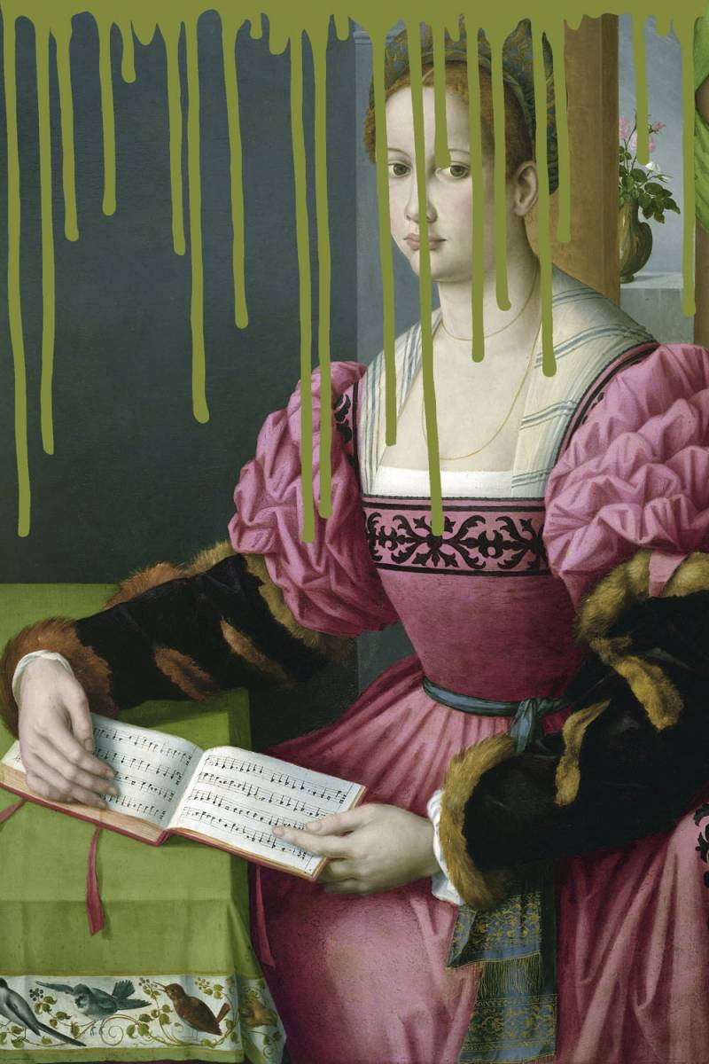 queence Acrylglasbild "Frau mit Buch und Farbklecks" Bilder von Frauen  Formen  Frau  Gemälde  Historische Persönlichkeiten  Kunst Fine Art-Print in Galeriequalität von Queence