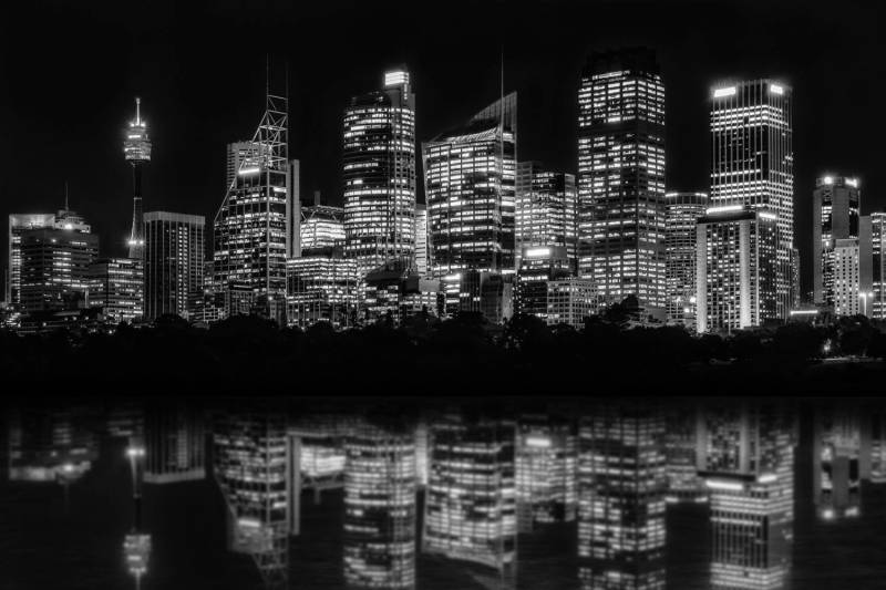 queence Acrylglasbild "Hochhäuser" Amerika  Bilder von Amerika  Gebäude  New York  Schwarz-Weiß  Skyline  Städte Fine Art-Print in Galeriequalität von Queence