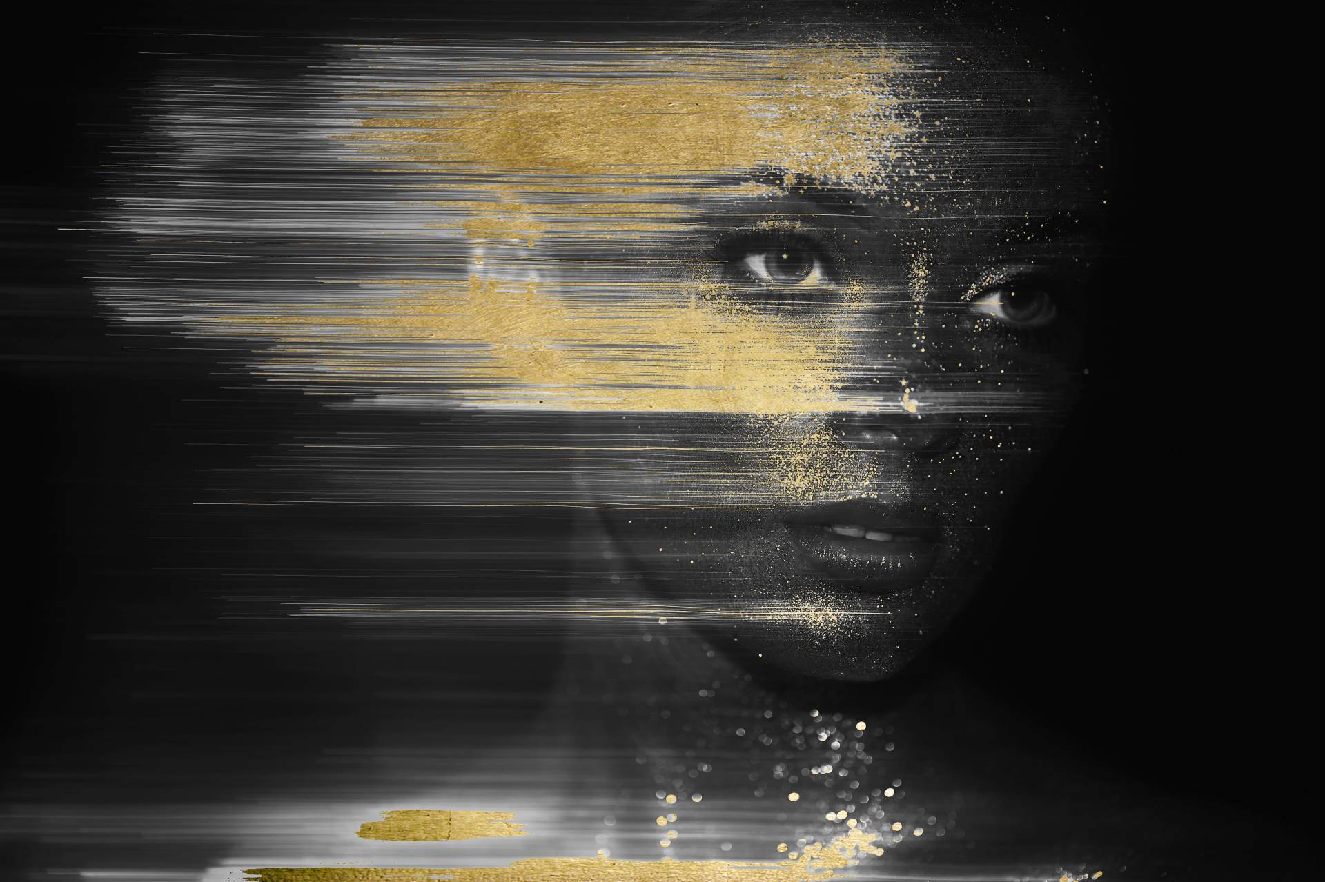 queence Acrylglasbild "Isis" Bilder von Frauen  Fashion  Frau  Gemälde  Magazincover  Mode  Modern 1 Stk. tlg. von Hand eingearbeitete Blattgold Applikationen von Queence