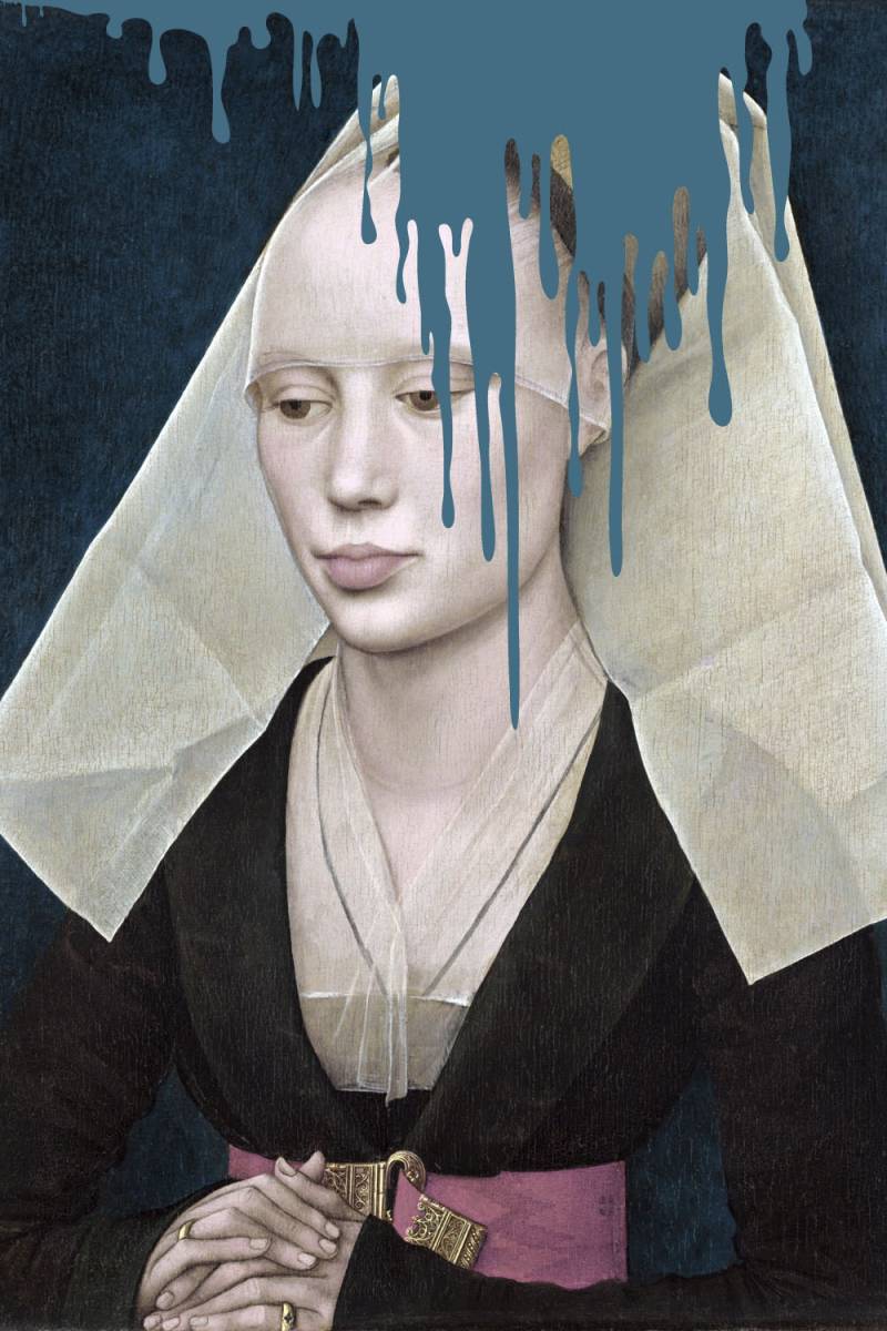 queence Acrylglasbild "Nonne mit Farbklecks" Bilder von Frauen  Formen  Frau  Gemälde  Historische Persönlichkeiten  Kirche  Kunst  Religion Fine Art-Print in Galeriequalität von Queence