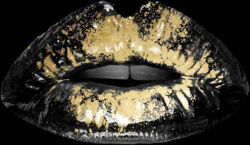 queence Acrylglasbild "Osiris" Bilder von Frauen  Fashion  Frau  Gemälde  Gesicht  Magazincover  Mode  Modern 1 Stk. tlg. von Hand eingearbeitete Blattgold Applikationen von Queence