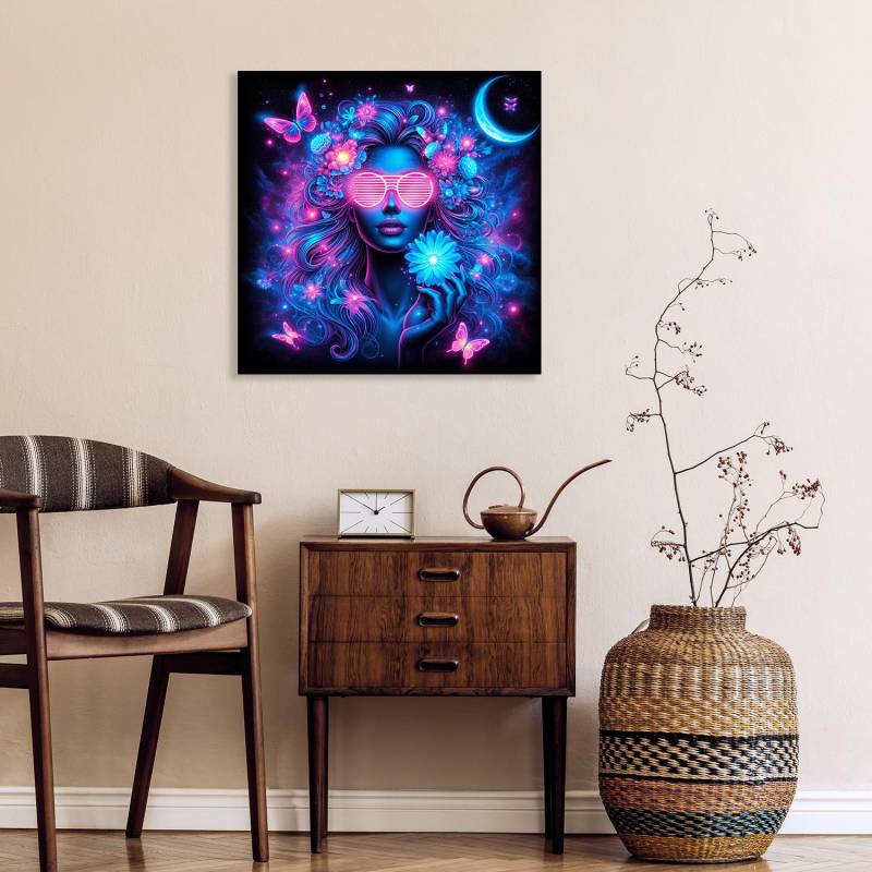 queence Acrylglasbild "kosmische Blüte II" Bilder von Frauen  Fantasy  Frau  Gemälde  Kunst  Sterne 1 Stk. tlg. Knallige, tolle Farben auf hochwertigem Acrylglas gedruckt von Queence