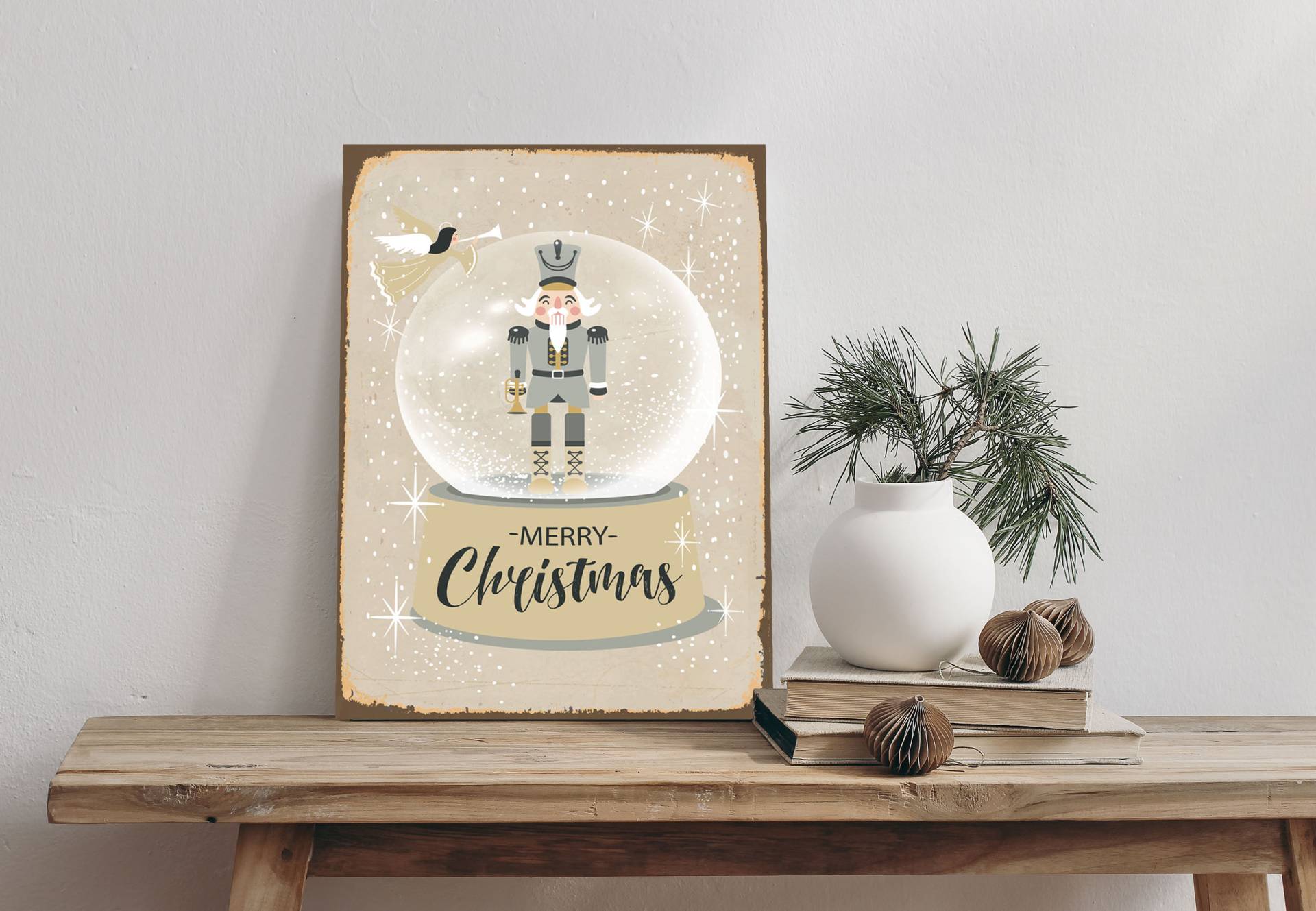 queence Alu-Dibond-Druck "Schneekugel" 1 Stk. tlg. Merry Christmas, Nussknacker Schild von Queence