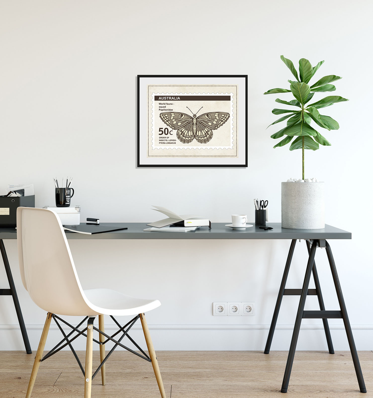 queence Bild "50c", Schmetterlinge-Kunst-Insekten, (1 St.), HD Premium Poster-Druck inkl. Holzrahmen von Queence