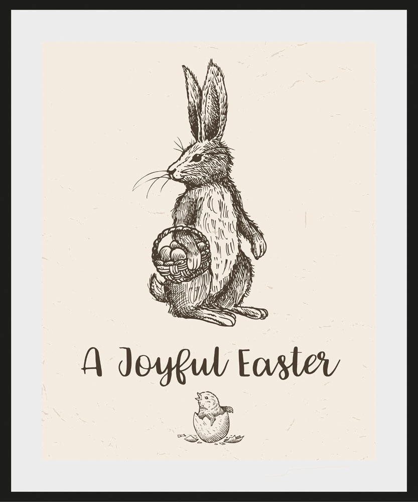 queence Bild "Ahmano" Haustiere  Kunst  Ostern  Schwarz-Weiß 1 Stk. tlg. HD Premium Poster-Druck inkl. Holzrahmen von Queence