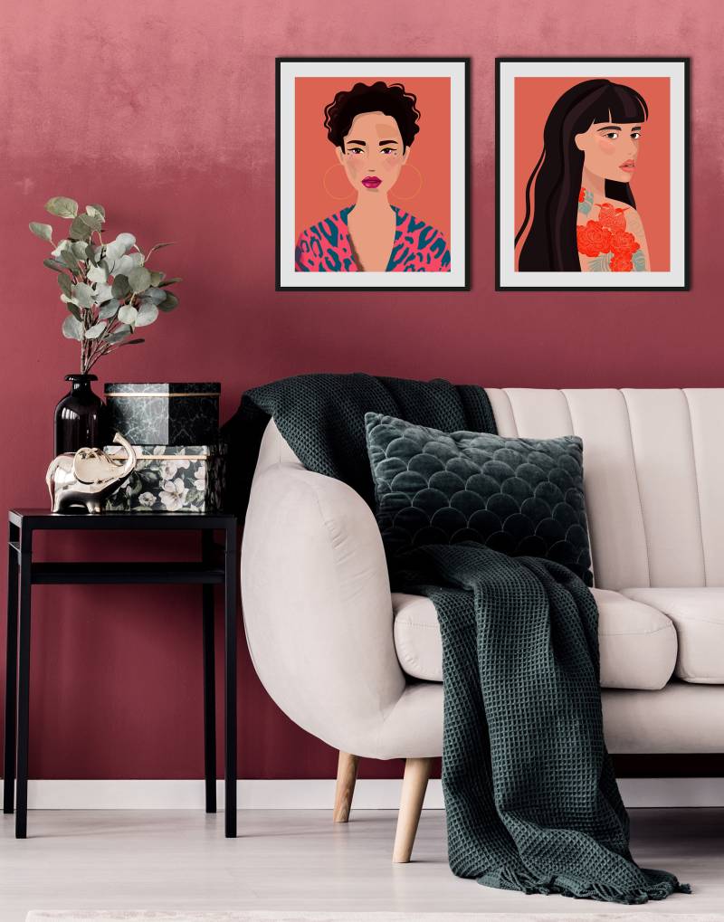 queence Bild "Ajosch" Bilder von Frauen  Fashion  Frau  Magazincover  Mode  Portrait  Porträts 2 Stk. tlg. HD Premium Poster-Druck inkl. Holzrahmen von Queence