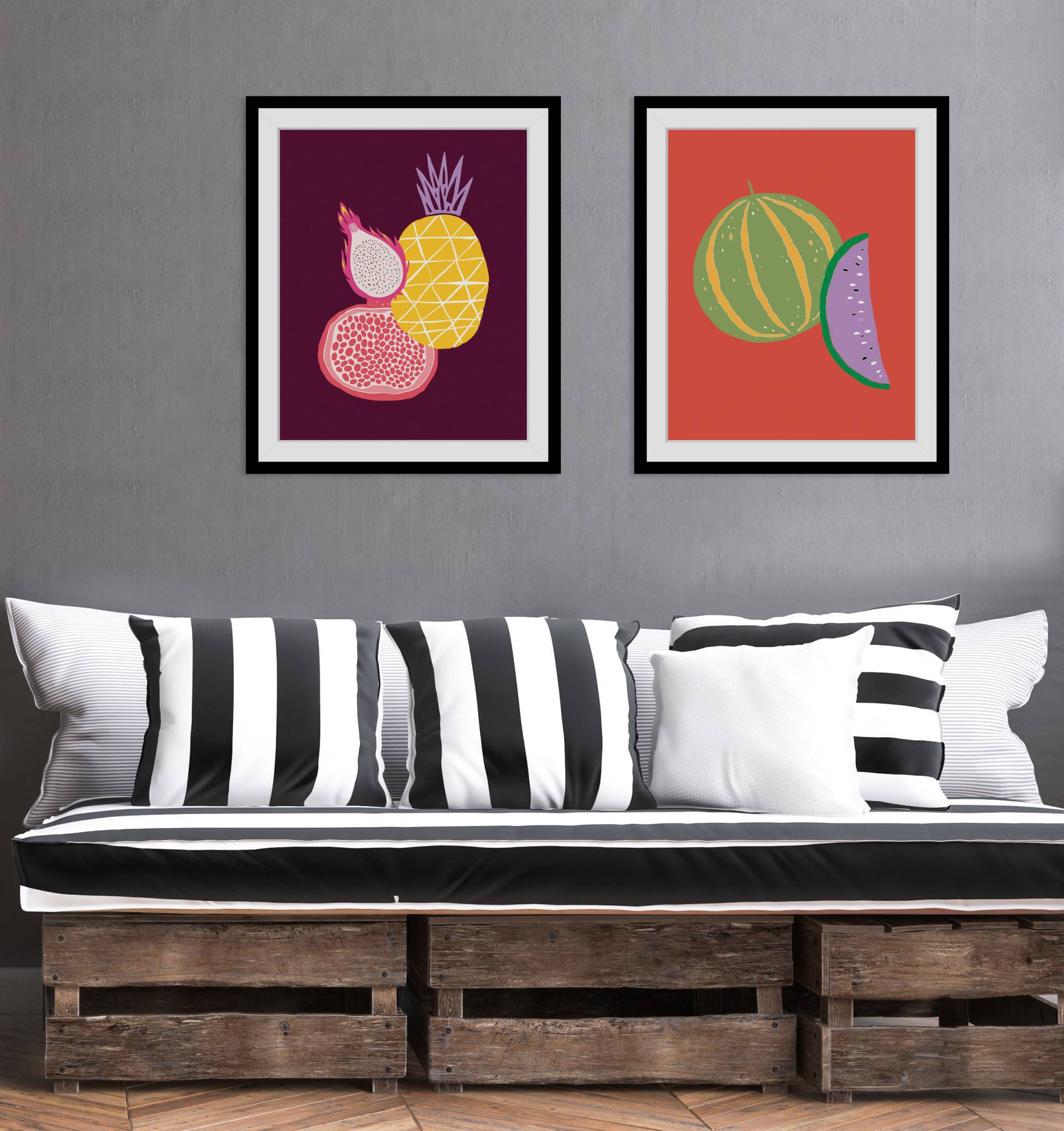 queence Bild "Aylin", Obst-Obst Bilder-Lebensmittel-Essen-Kunst-Figuren, (1 St.), HD Premium Poster-Druck inkl. Holzrahmen von Queence