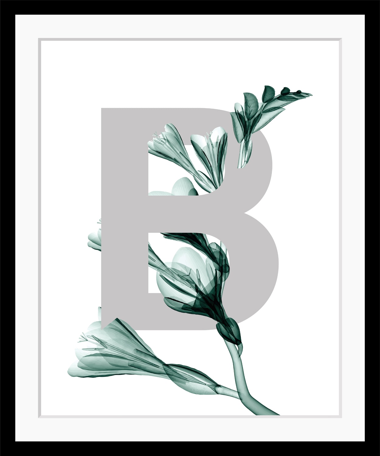 queence Bild "B-Flower", Buchstaben, gerahmt, Blätter, Blume von Queence