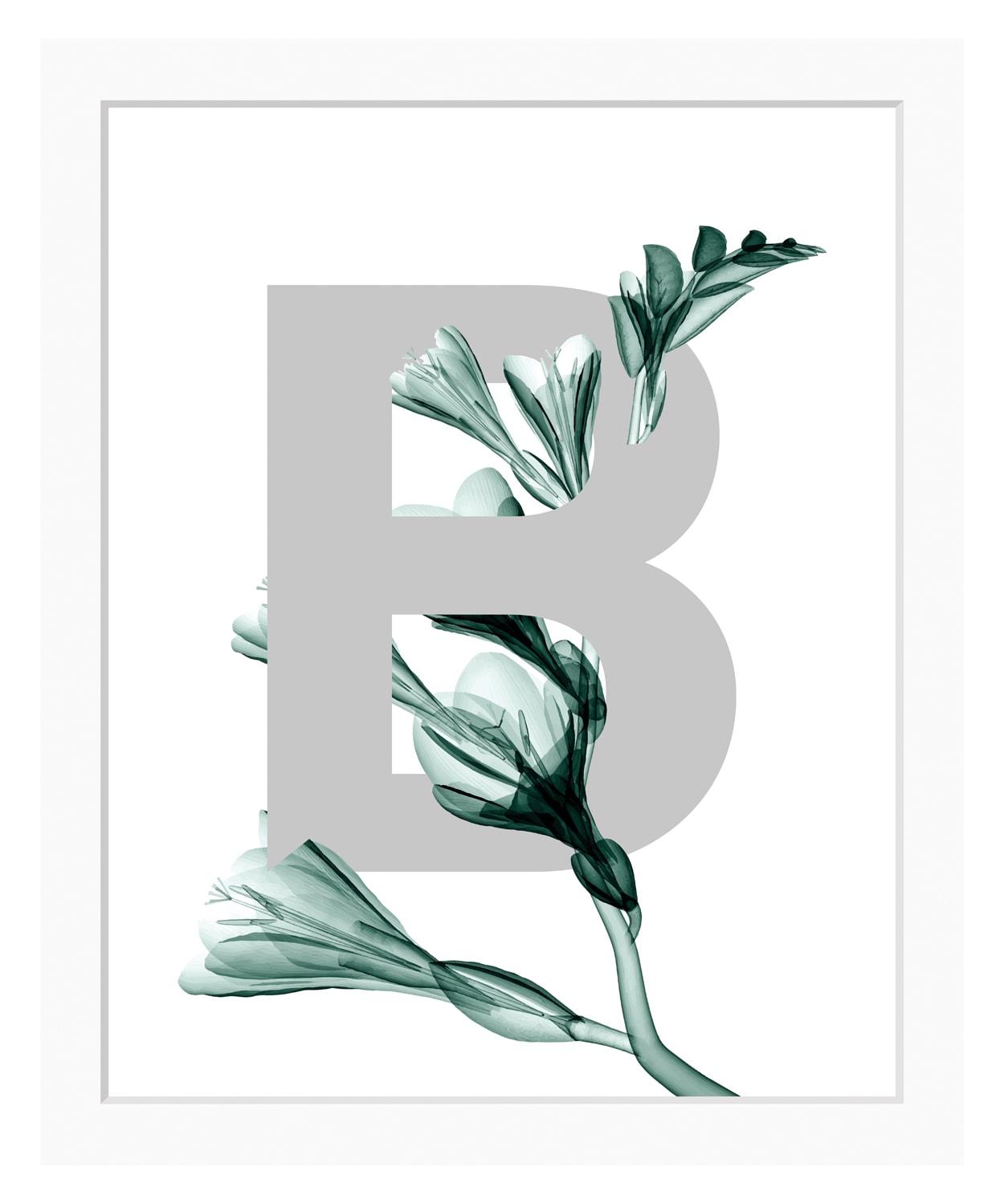 queence Bild "B-Flower", Buchstaben, gerahmt, Blätter, Blume von Queence
