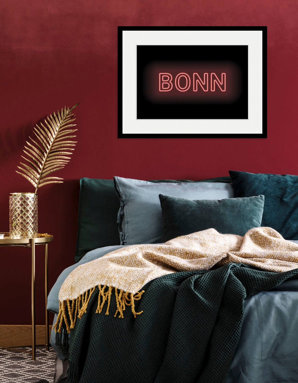 queence Bild "BONN LIGHTS", Städte-Schriftzug, (1 St.), HD Premium Poster-Druck inkl. Holzrahmen von Queence