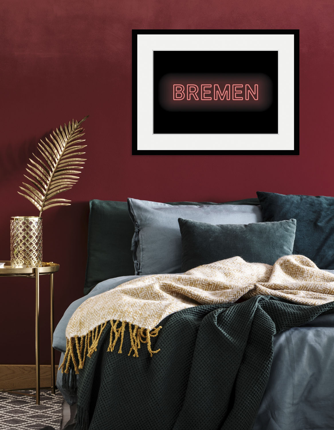 queence Bild "BREMEN LIGHTS", Städte-Schriftzug, (1 St.), HD Premium Poster-Druck inkl. Holzrahmen von Queence