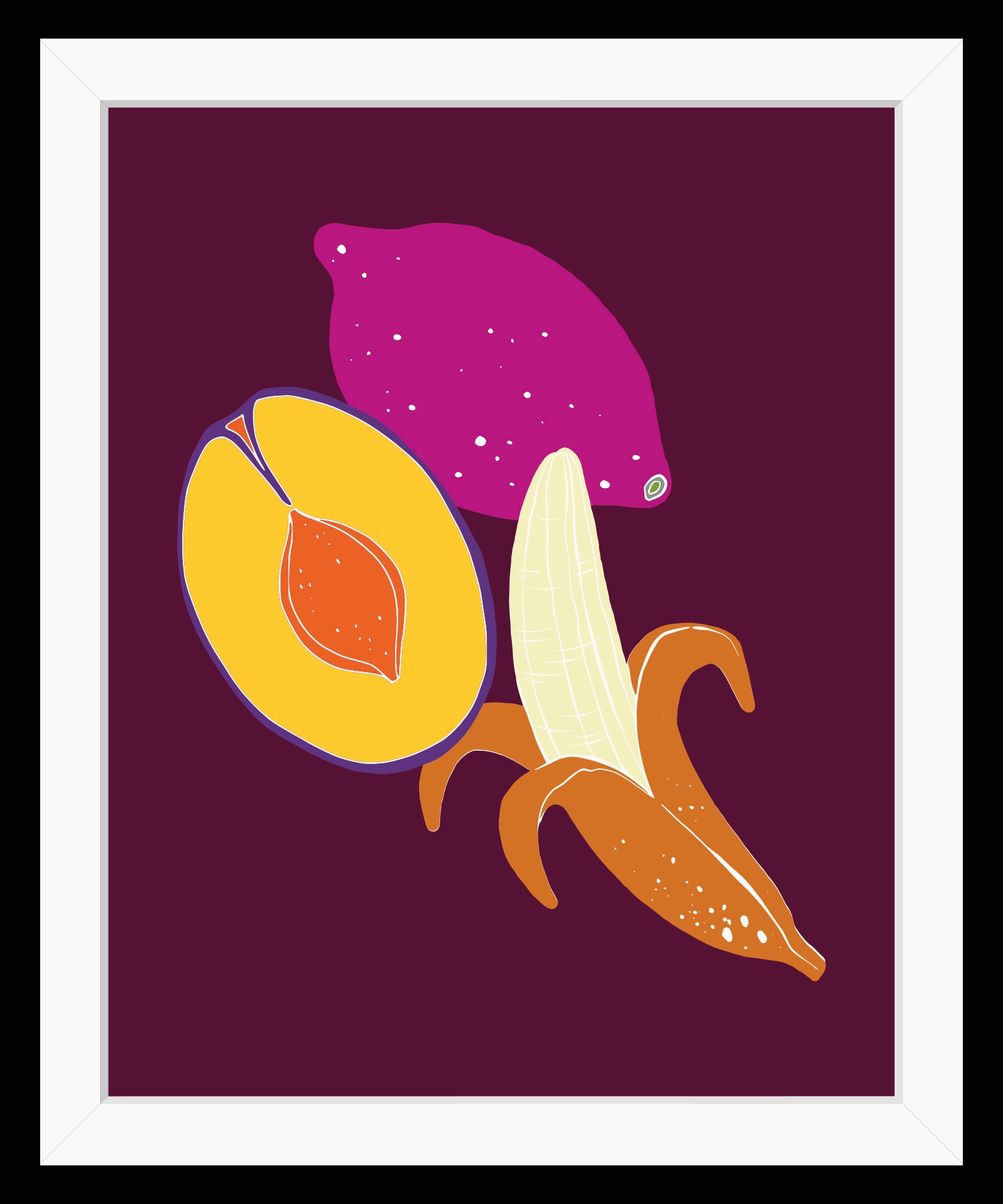 queence Bild "Bibi", Obst-Obst Bilder-Kunst-Lebensmittel-Orange, HD Premium Poster-Druck inkl. Holzrahmen von Queence