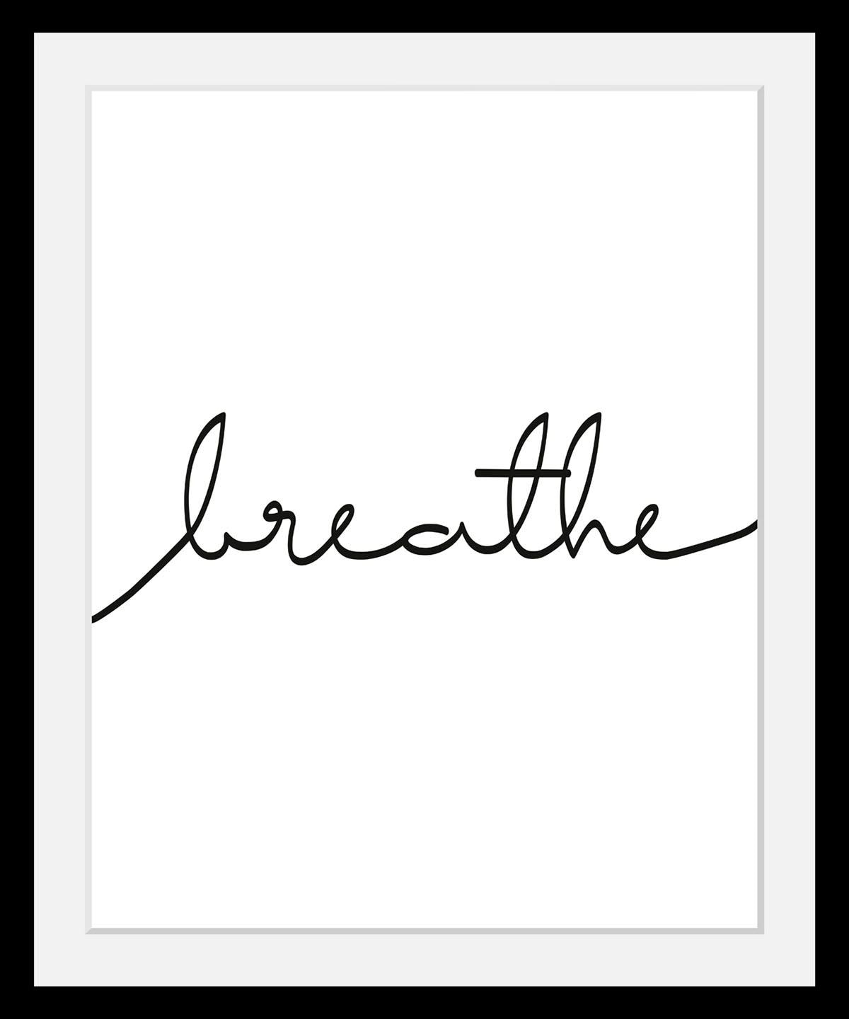 queence Bild "Breathe", Schwarz-Weiß-Schriftzug-Motivationsbilder-Spa-Spa Bilder, HD Premium Poster-Druck inkl. Holzrahmen von Queence