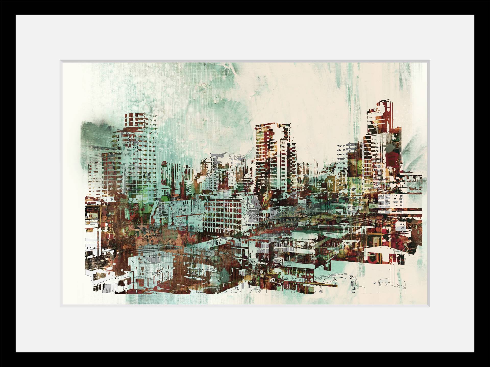 queence Bild "Derya", Städte-Stadt-Gebäude-Kunst-Himmel, HD Premium Poster-Druck inkl. Holzrahmen von Queence