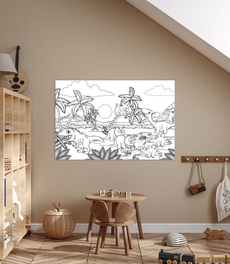 queence Bild "Dinosaurier und Palmen" Baum  Baumbilder  Blätter  Bäume  Dinosaurier  Figuren  Mädchen  Märchenbilder  klassische Fantasie 1 Stk. tlg. DIY Wandbild aus Dibond von Queence