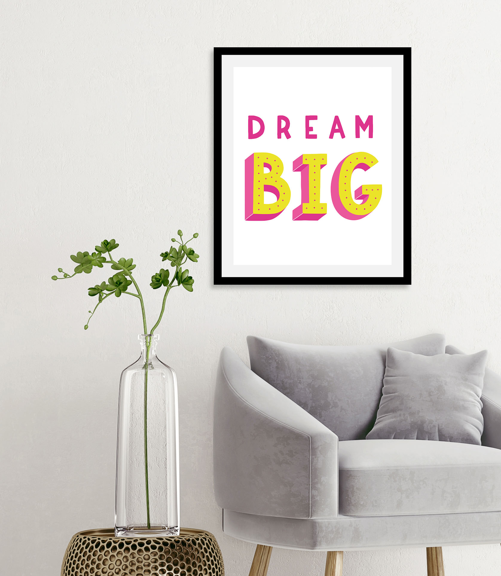 queence Bild "Dream Big" Kunst  Motivationsbilder  Schriftzug  Schriftzüge 1 Stk. tlg. gerahmt von Queence