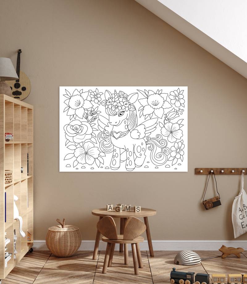 queence Bild "Einhorn und Blumen" Blumen  Blumenbilder  Blätter  Blätterbilder  Einhorn  Figuren  Mädchen  Märchen  Märchenbilder  klassische Fantasie 1 Stk. tlg. DIY Wandbild aus Dibond von Queence