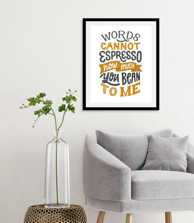 queence Bild "Espresso Bean" Humor  Kaffee  Kaffee Bilder  Schriftzug  Schriftzüge 1 Stk. tlg. gerahmt von Queence