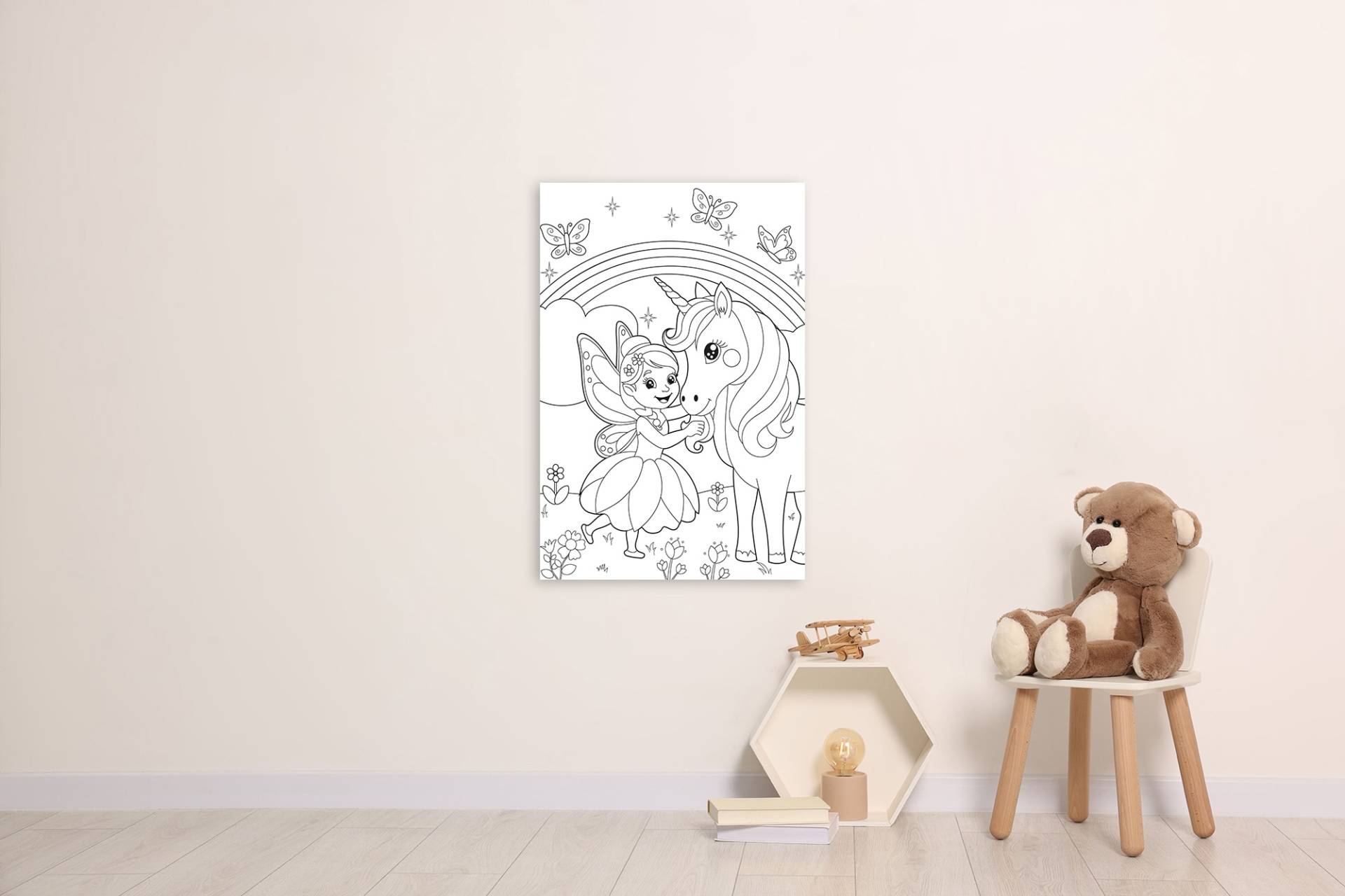 queence Bild "Fee und Einhorn" Blumen  Blumenbilder  Blätter  Blätterbilder  Einhorn  Feen  Felder  Figuren  Mädchen  Märchen  Märchenbilder  Regenbogen  Reitbilder  Wichtel  klassische Fantasie 1 Stk. tlg. DIY Wandbild aus Dibond von Queence