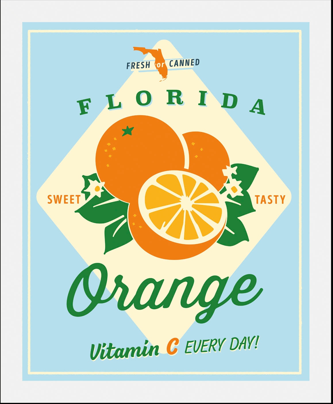 queence Bild "Florida Orange", Obst-Obst Bilder-Essen-Lebensmittel-Kunst-Abstrakt-Schriftzug-Figuren, (1 St.), gerahmt von Queence