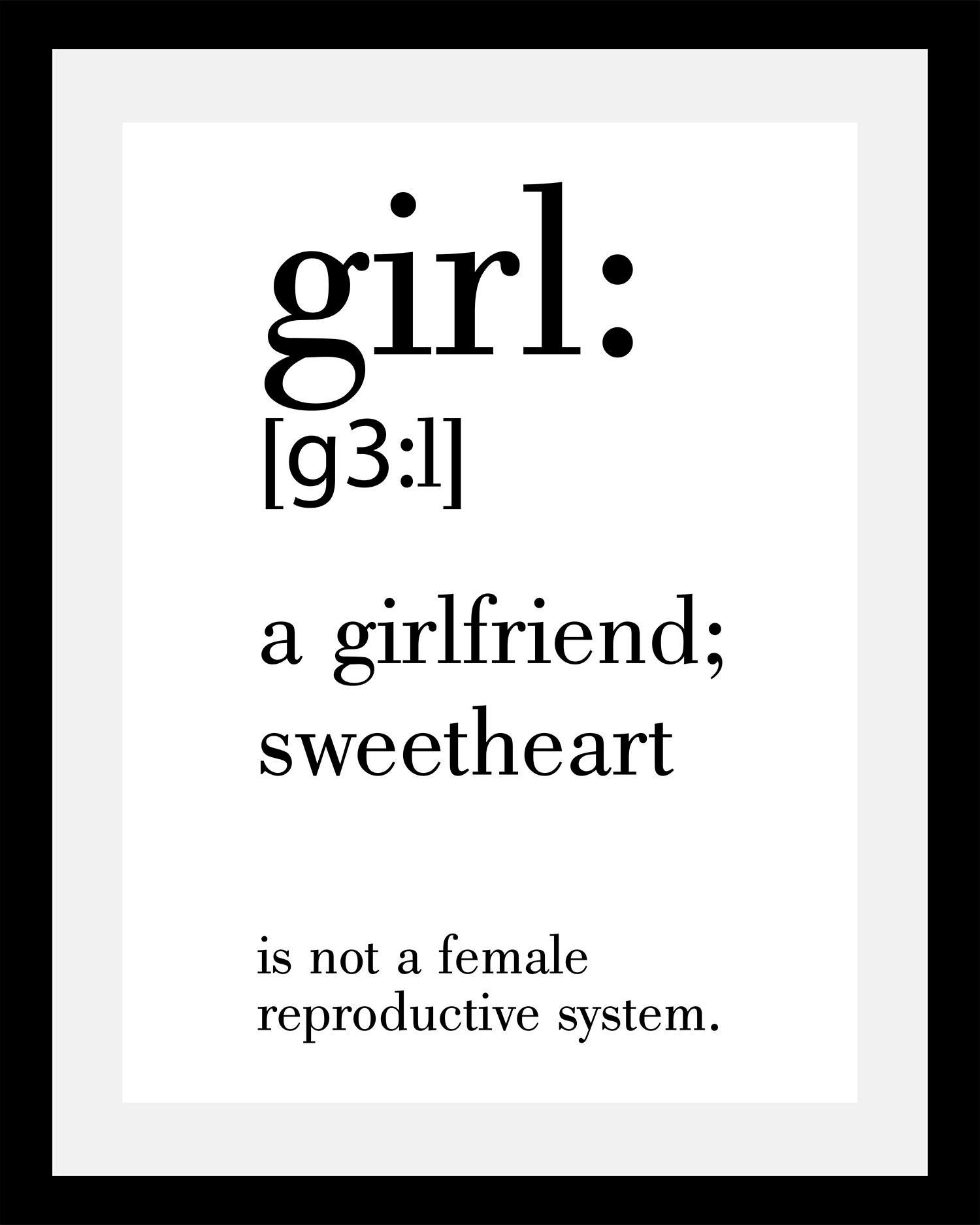 queence Bild "Girl", Sprüche & Texte-Schriftzug-Humor-Motivationsbilder-Schwarz-Weiß, HD Premium Poster-Druck inkl. Holzrahmen von Queence
