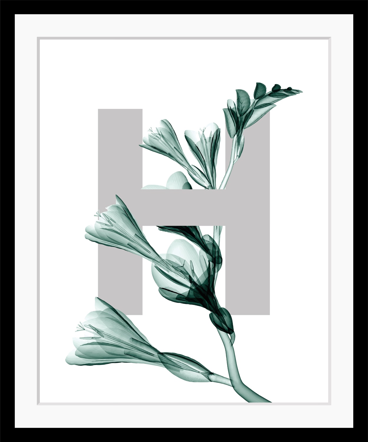 queence Bild "H-Flower", Buchstaben, Blätter, gerahmt, Blume von Queence