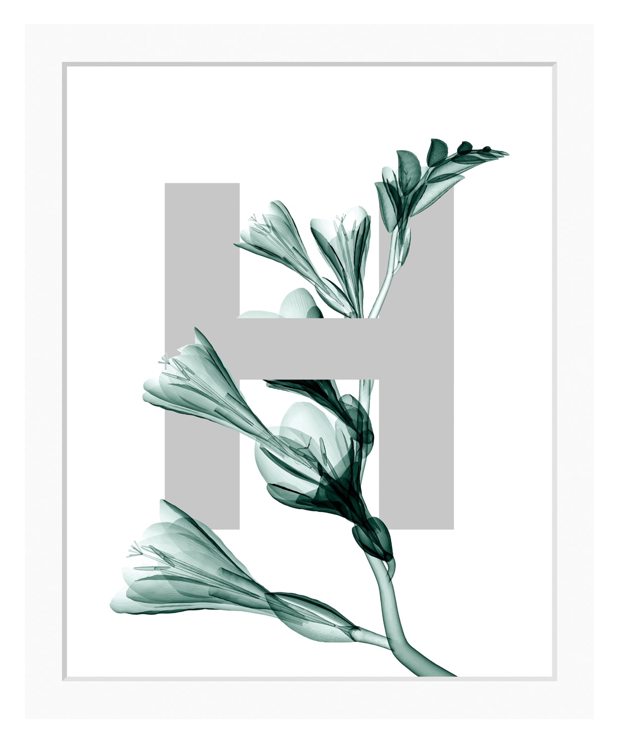 queence Bild "H-Flower", Buchstaben, Blätter, gerahmt, Blume von Queence