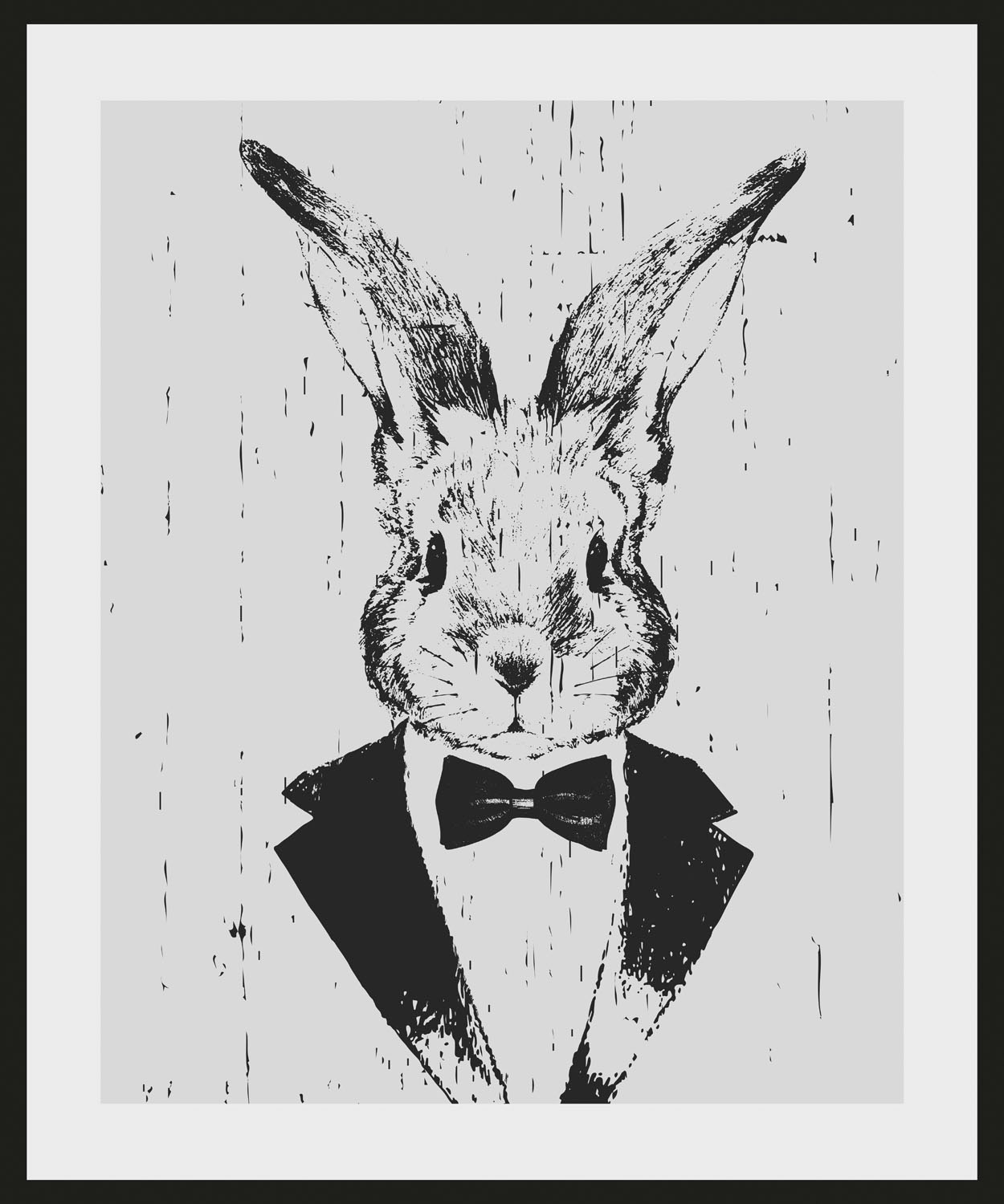 queence Bild "Iida", Hase-Hasen-Schwarz-Weiß-Kunst-Haustiere, (1 St.), HD Premium Poster-Druck inkl. Holzrahmen von Queence