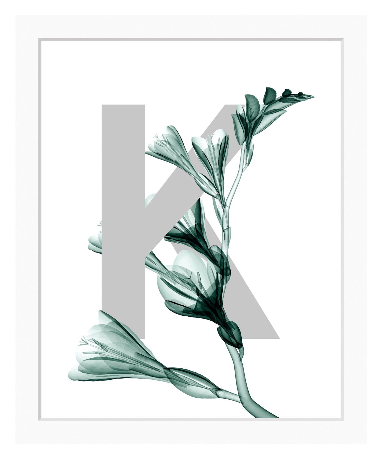 queence Bild "K-Flower", Buchstaben, Blume, gerahmt, Blätter von Queence